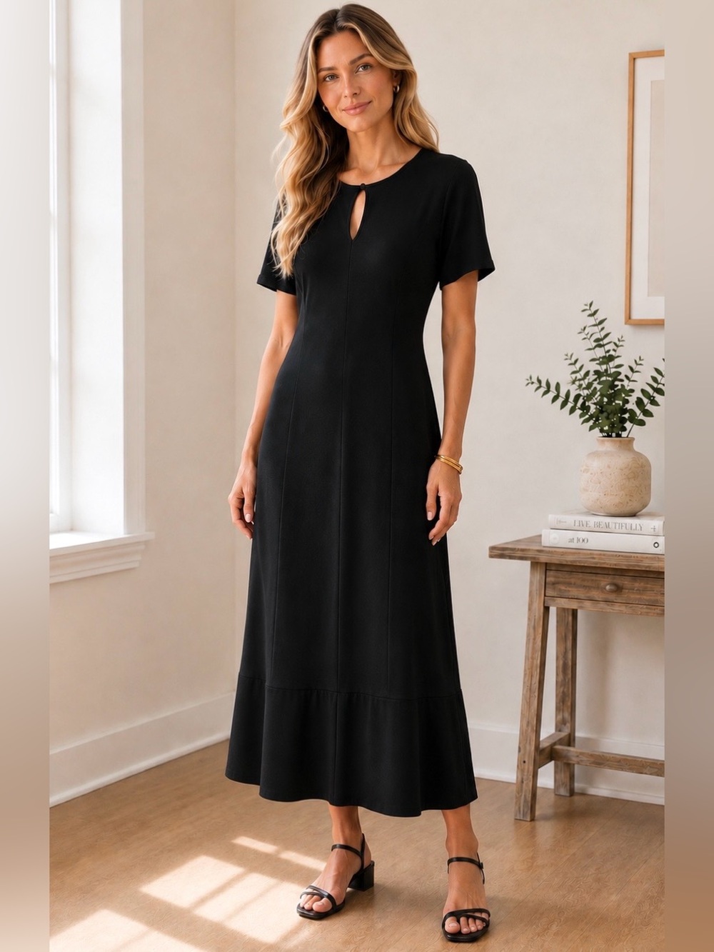 NWT J.Jill Wearever Collection Black Keyhole Maxi Dress Size S